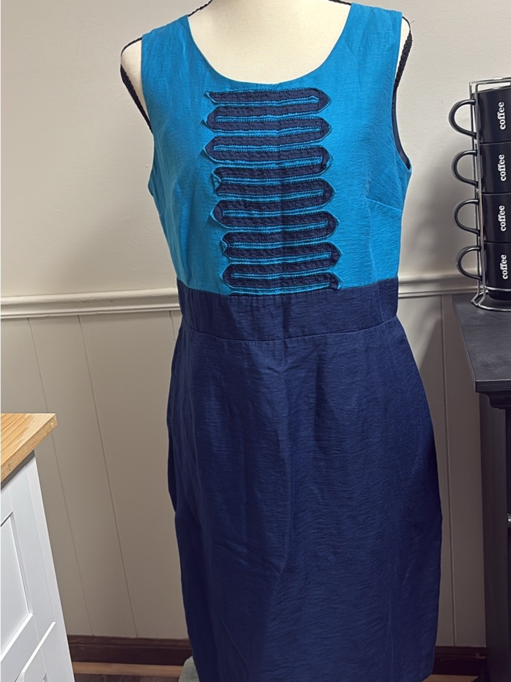 Merona Two-Tone Teal and Navy Sleeveless Shift Dress